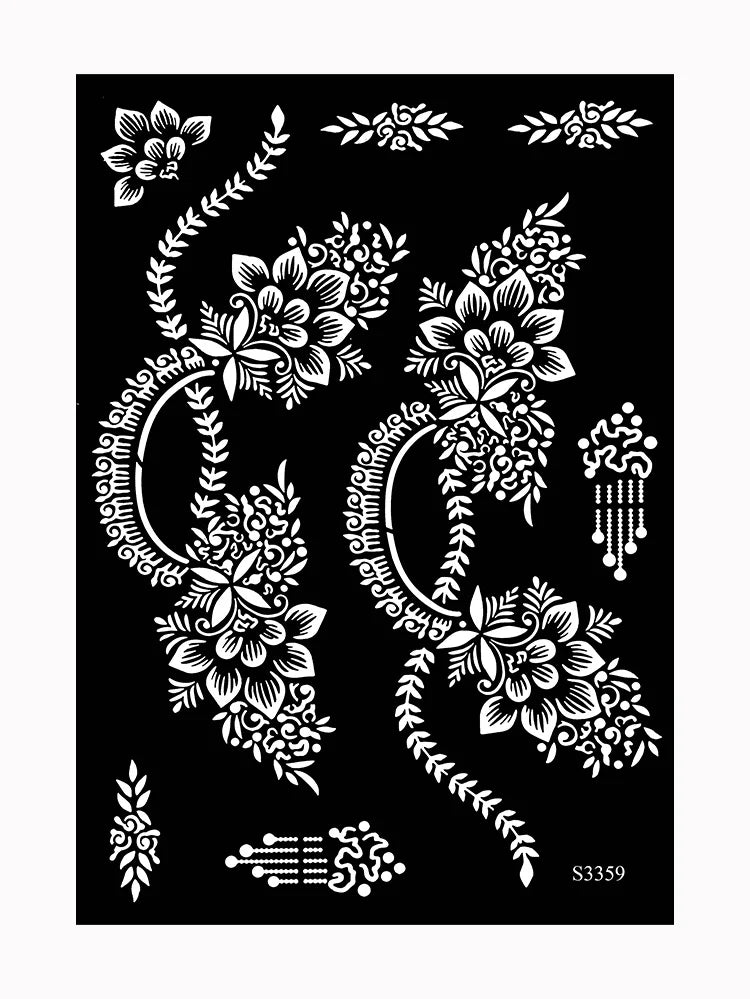 Flower Tattoo Stencil Reusable Henna Template for Hand and Body Henna Tattoo Design for Wedding Festival Party Tattoo Tools