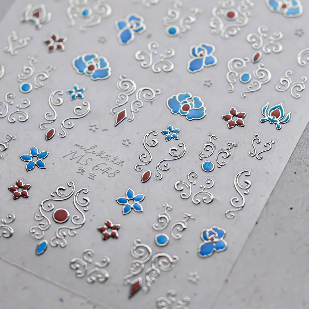 Bohemian Pattern Colorful Love Heart Moon Pearl Crystal Rhinestone 5D Nail Art Sticker Self Adhesive Decoration Manicure Decal