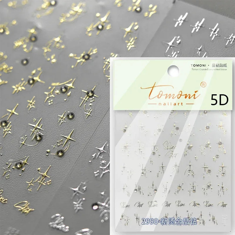 1 piece  5D silver nail stickers metal mini star nail art stickers high quality exquisite decals self-adhesive nail art stickers