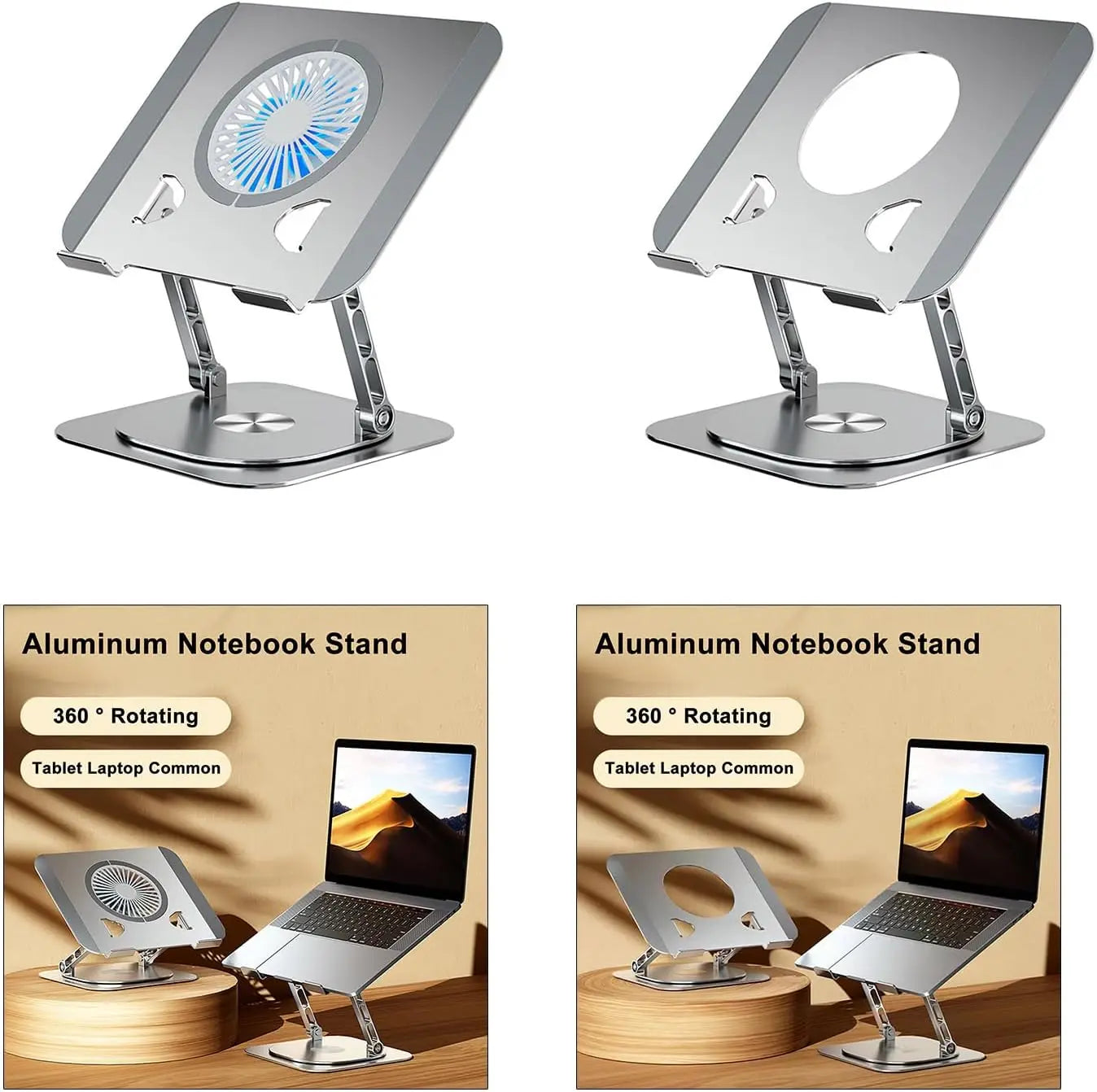 Laptop Stand 360° Rotatable Aluminum Alloy Tablet Cooling Stand with Folding Fan Radiator Support Lift Anti-skid for 7-17 Inch