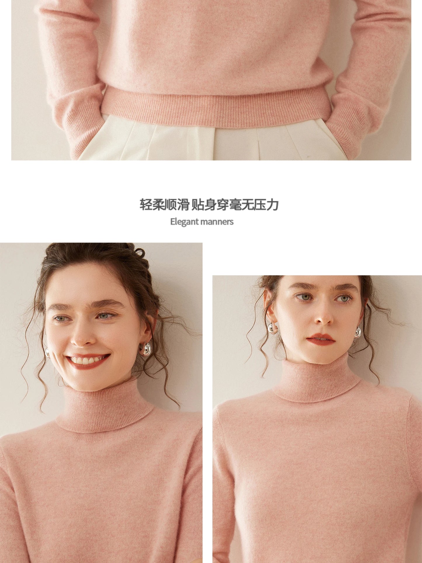 Cashmere Sweater Women's Turtleneck Long Sleeved Knitted Pullover 100% Pure Cashmere Base Sweater Korean Version Women's Top
