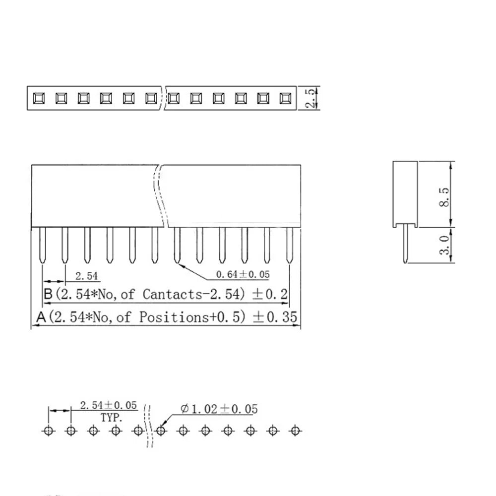 10/80Pcs Pitch 2.54mm 40 Pin Stright Female Single Row Pin Header 1X40P Strip PCB Connector