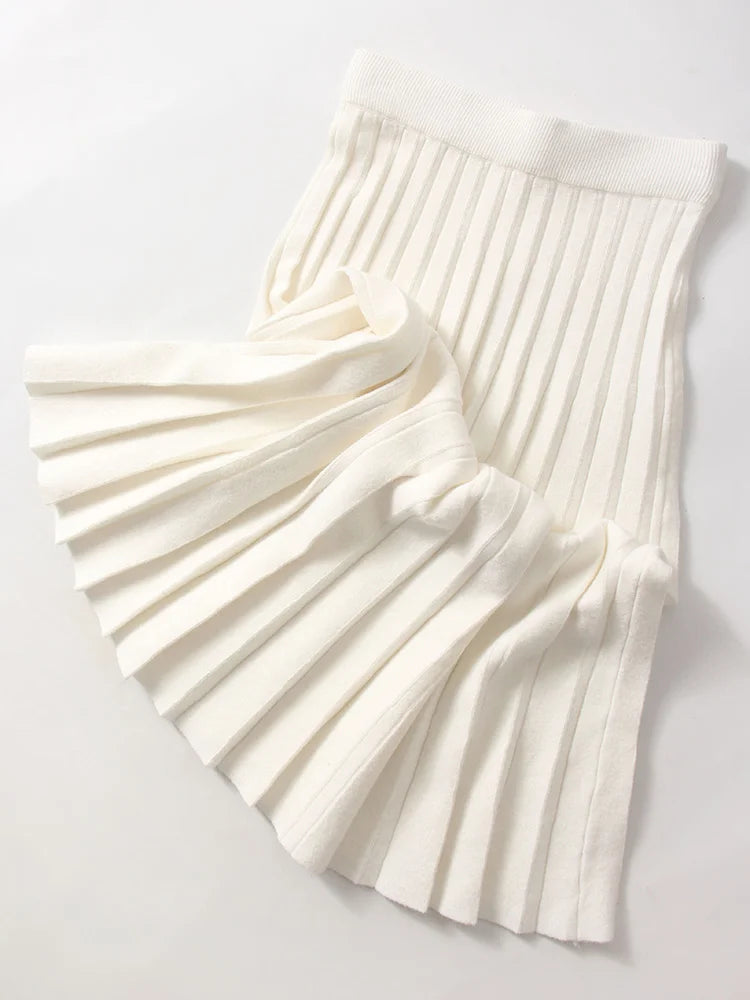 Autumn Knit White Mini Pleated Skirts For Women A Line Skirt Gray High Waist Women Knitted Pleated Short Skirts Korean Fashion