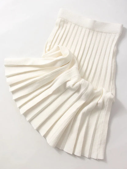 Autumn Knit White Mini Pleated Skirts For Women A Line Skirt Gray High Waist Women Knitted Pleated Short Skirts Korean Fashion