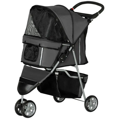 3 Wheel Pet Stroller for Small Dogs and Cats, Foldable Travel Pram with Breathable Mesh and Storage Bag, Sturdy Steel Frame for Walking, Charcoal Grey, 75x45x97 cm, Sturdy, Lightweight, Comfortable, Safe, Space Saving