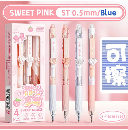 4 Pcs/Set Creative Pull-Type Erasable Gel Pens Blue Ink 0.5mm ST Erasable Pen for School Student Exam Writing Stationery
