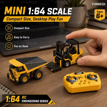 1:64 Remote Control and Alloy Truck Forklift with Trailer Worktop Mini Bluetooth RC Elevator Vehicle Children's Toy Holiday Gift