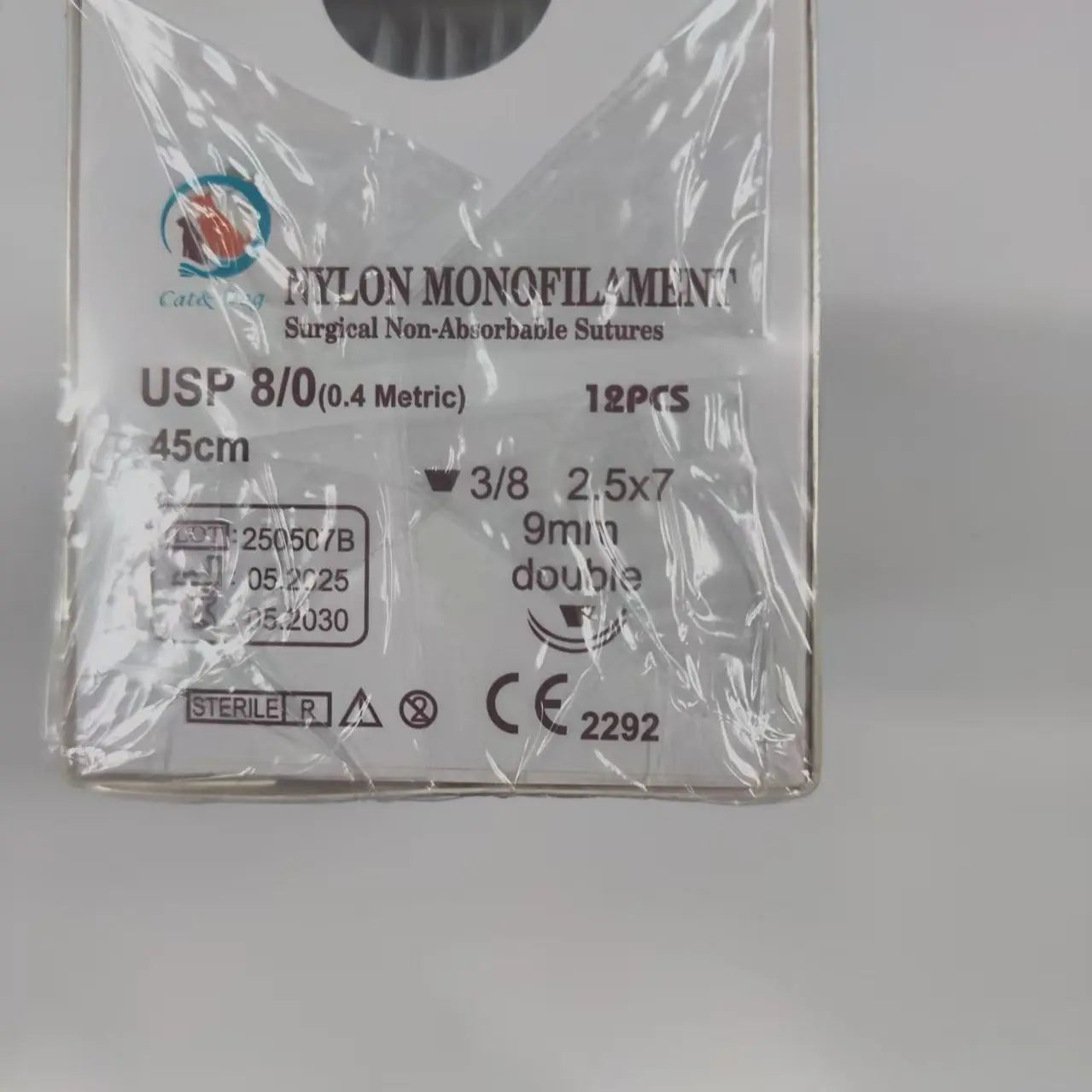 12PCS 45cm 8-0 Double Spade Needle Veterinary Ophthalmic Sutures PGA Or Nylon Polypropylene for Canine & Feline Eye Procedures