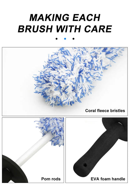 SEAMETAL Car Wash Brush Plush Premium Wheels Brush Non-Slip Handle Easy To Cleaning Rims Spokes Wheel Barrel Cleaning Mitt