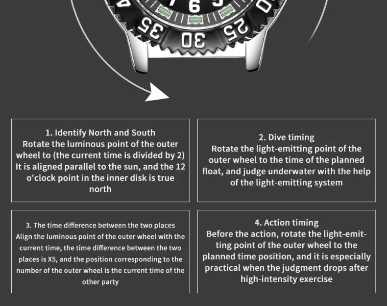 Addies Dive Men Fashion Casual Watch Calendar Display 50m Waterproof Tube Luminous Watch Black Dial Rotating Bezel Quartz Watch
