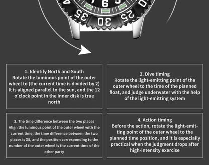Addies Dive Men Fashion Casual Watch Calendar Display 50m Waterproof Tube Luminous Watch Black Dial Rotating Bezel Quartz Watch