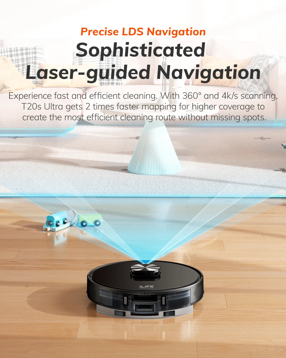 ILIFE T20s Ultra Robot Vacuum Cleaner with Self-Emptying Station, 10000Pa Suction, 4600mAh Battery, 300 Min Max Runtime