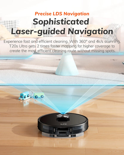 ILIFE T20s Ultra Robot Vacuum Cleaner with Self-Emptying Station, 10000Pa Suction, 4600mAh Battery, 300 Min Max Runtime