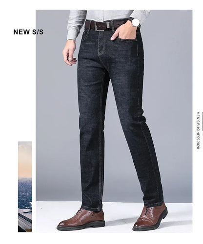 Men Fashion Straight Jeans Mens 2025 New Stretch Slim Fit Pants Comfortable Soft Business Denim Trousers Male Brand Clothing