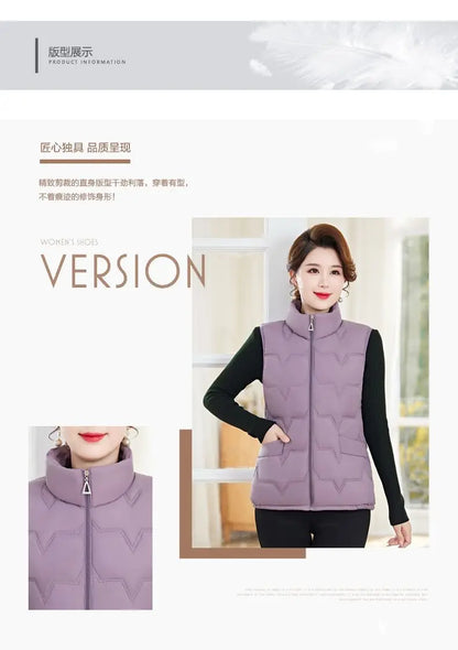 Fashion Women Down Cotton Jackets Vests Solid Stand Collar Zipper Cardigan Thicken Autumn Winter Warm Casual Sleeveless Coats