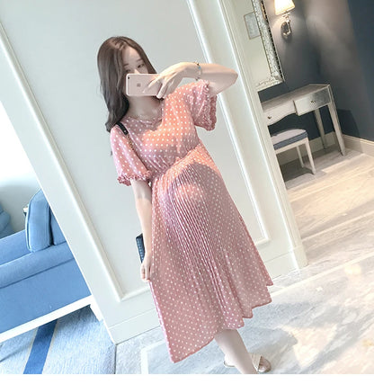 Summer Maternity Dress for Pregnant Women Petal Collar Bubble Sleeve High Waist Peter Pan Casual Temperament Gown