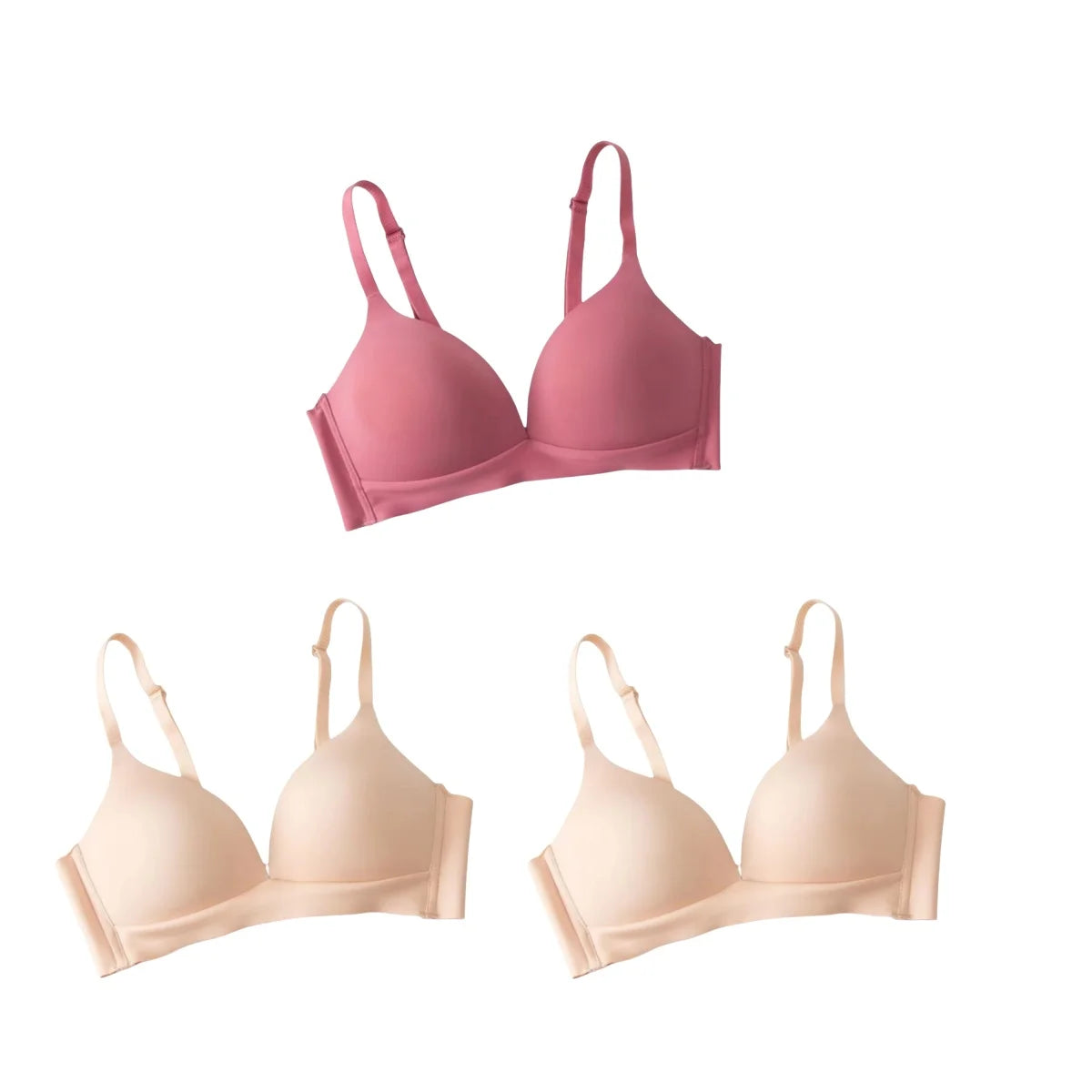 3Pcs/Set Seamless Bras For Women Non-wire Push-Up Bra Glossy Deep V Underwear Fixed 3/4 Cup Comfort Daily Wear Lingerie S-XXL