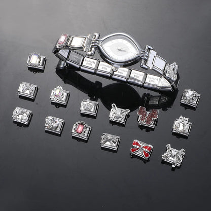 Y2K Butterfly Bow Knot Heart Star Moon Zircon Daisy Cross Italian Charm Links Fit 9mm Stainless Steel Bracelet DIY Making Gifts