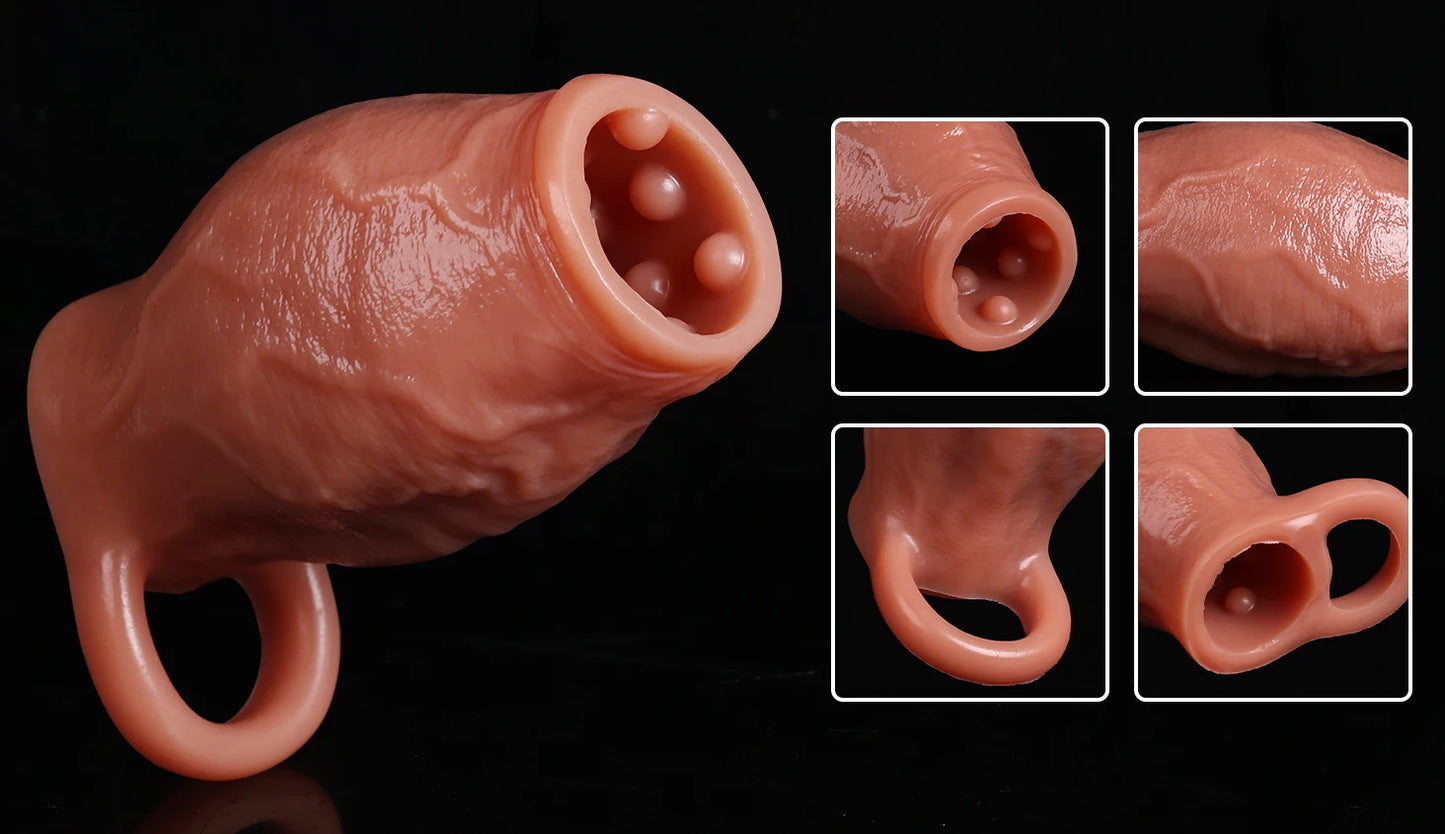 Penis Sleeve Cock Ring Power Ring Penis Cover Penis Ring for Men Delayed Ejaculation Penis Enlargement Silicone Adult Sex Toys