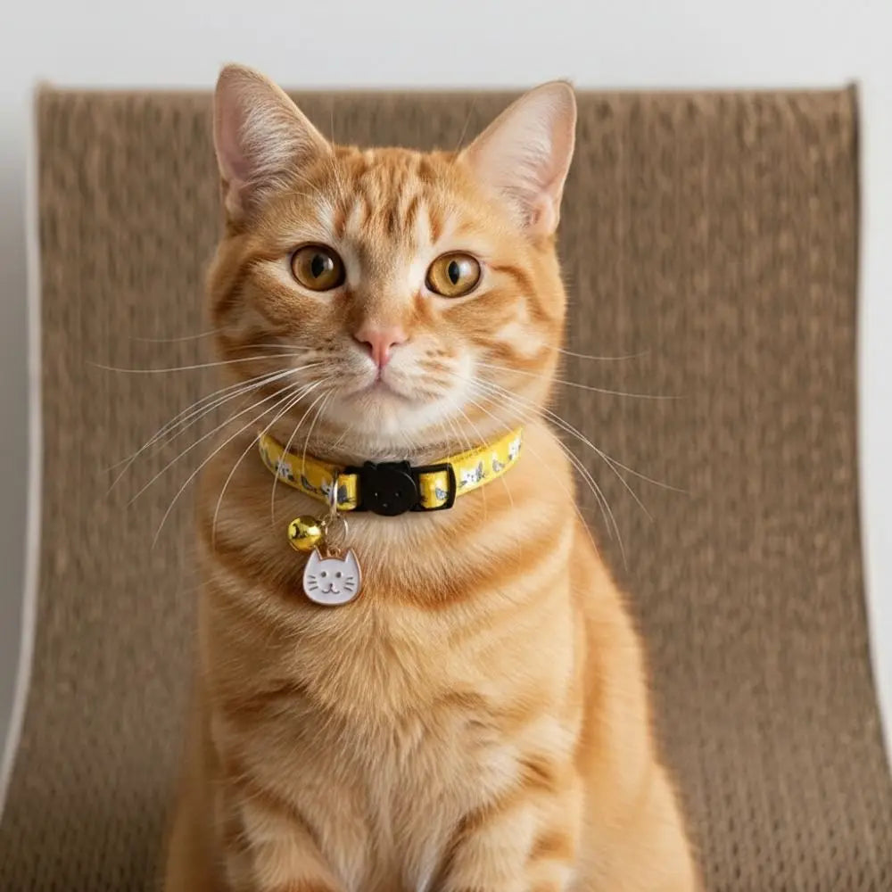Adjustable Pet Cat Collar Quick Release Safety Buckle Anti-choking Puppy Collar with Cat Face Pendant Bell Cat Pattern