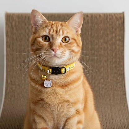 Adjustable Pet Cat Collar Quick Release Safety Buckle Anti-choking Puppy Collar with Cat Face Pendant Bell Cat Pattern