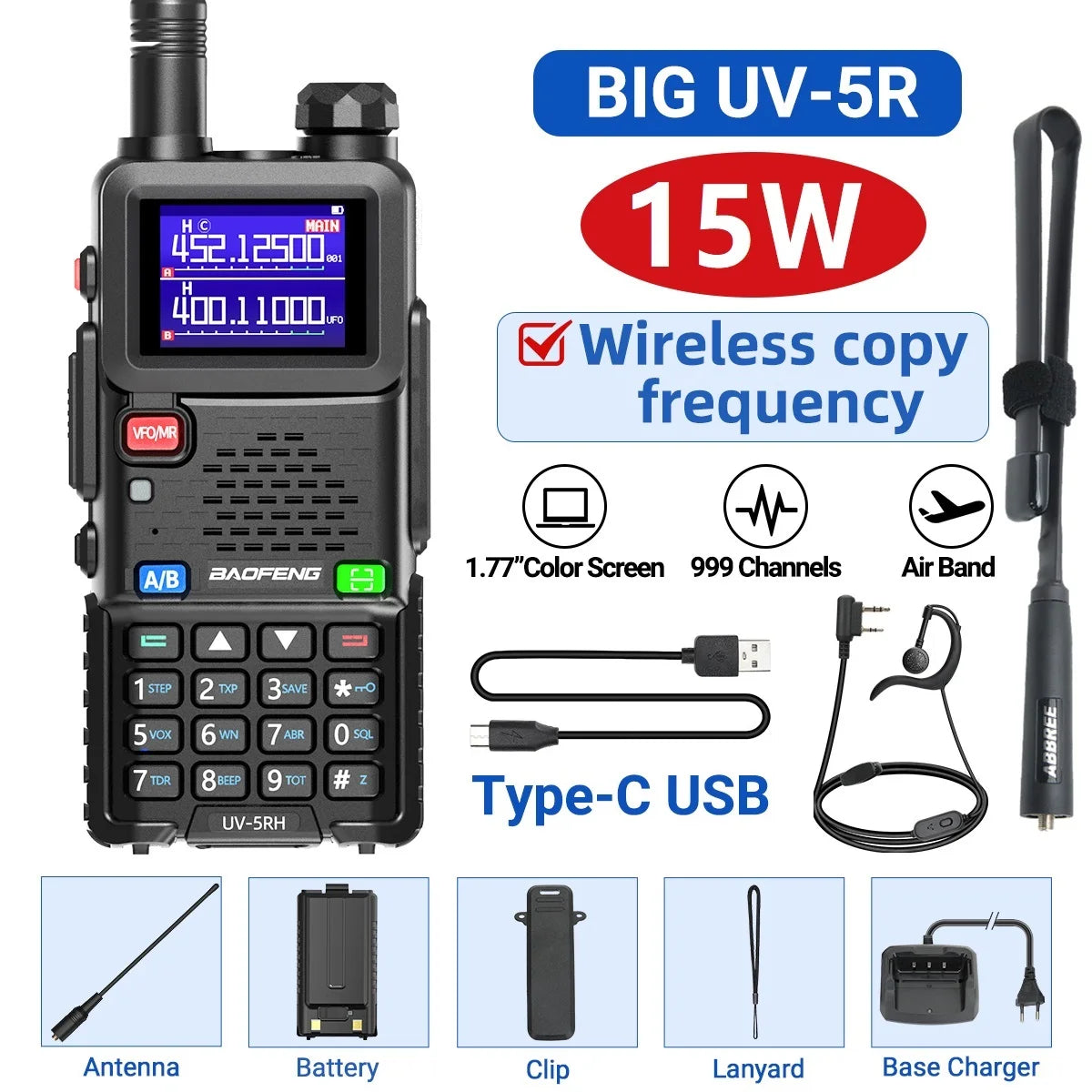 Baofeng UV 5RH 10W Air Band Walkie Talkie Long Range Wirless Copy Frequency Type-C Baofeng UV 5R MINI UV 21 PRO 2 Way Ham Radio