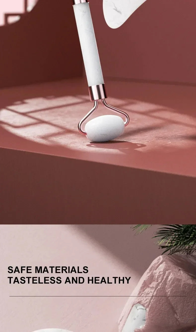 Facial Massage Roller With Gua Sha Stone Multifunctional Massager For Body Eye Acupoint Relief Anti-Aging Daily Skin Care Tools