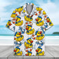 Funny Neon Rubber Duck Hawaiian Shirt for Men Galaxy Yellow Duck Mens Hawaiian Casual Button Down Shirts Short Sleeve Shirt Tops