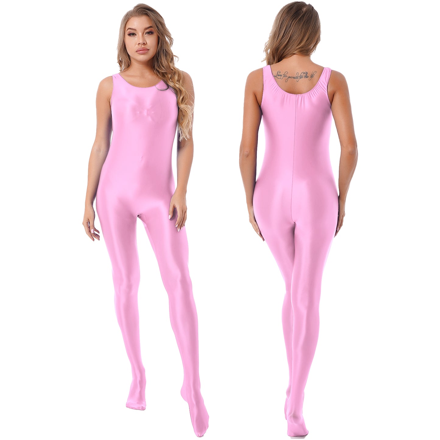 Women's Sleeveless Full Body Bodysuit Glossy Jumpsuit Gymnastics Fitness Swimming Leotard Pole Dance Costume Clubwear Lingerie