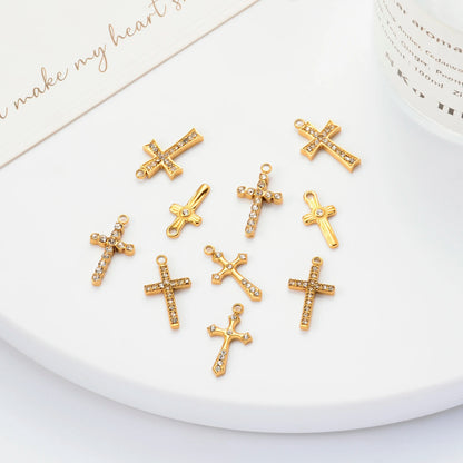 5PCS Zircon Cross Stainless Steel Charms Pendant High Quality Accessories DIY Necklace Bracelet Earring Jewelry Making Materials