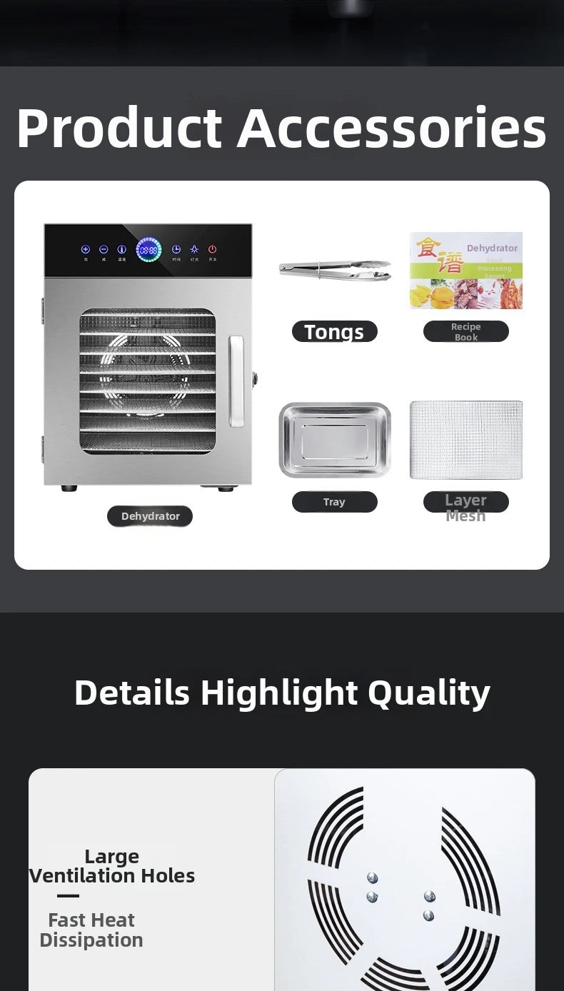 8-Tier Stainless Steel Food Dehydrator,Commercial Power, Digital Thermostat(30°C-90°C), for Jerky/Fruits/Herbs, BPA-Free