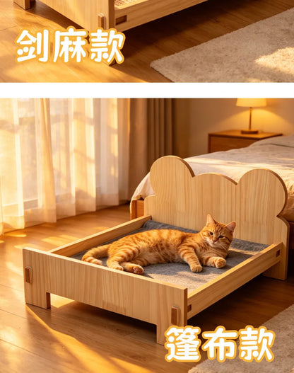 Cat Bed Wooden Cat And Dog Bed With Teddy Bear Pattern Indoor Pet Furniture Floor To Ceiling Bed Comfortable Durable