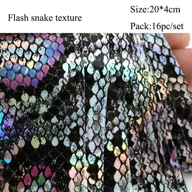16Pc Holographic Nail Foil Set Starry Transfer 20*4cm Sticker Laser Flowers Leopard Mix Design Decal DIY Nail Art Decoration