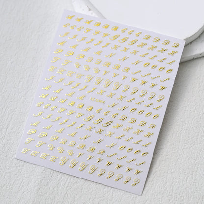 1Pc 3D Roman Letter Nail Stickers Gold/Silver/Black/Laser Alphabet Self Adhesive Decal Y2K English Words/Number Manicure Sliders