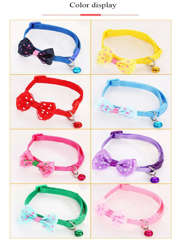 Fashionable bow dog and cat collar soft and comfortable pet accessory set with bell universal collar for cats and dogs