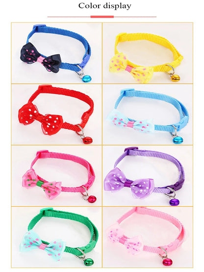Fashionable bow dog and cat collar soft and comfortable pet accessory set with bell universal collar for cats and dogs