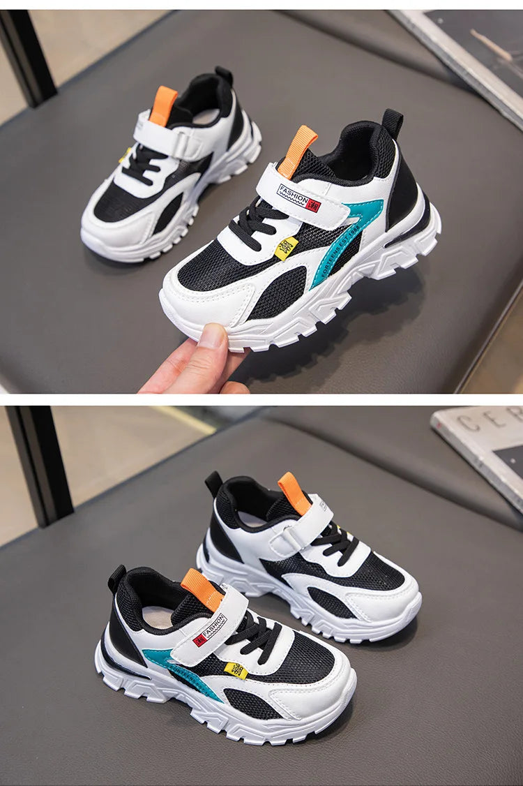 Kid Sneakers Sport Shoes for Boys Fashion Leather Children Breathable Mesh Comfort Shoes Casual Walking Outdoor Running Shoes