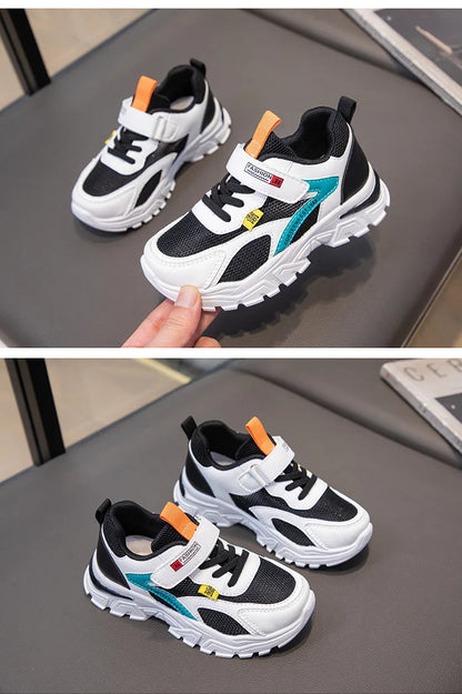 Kid Sneakers Sport Shoes for Boys Fashion Leather Children Breathable Mesh Comfort Shoes Casual Walking Outdoor Running Shoes