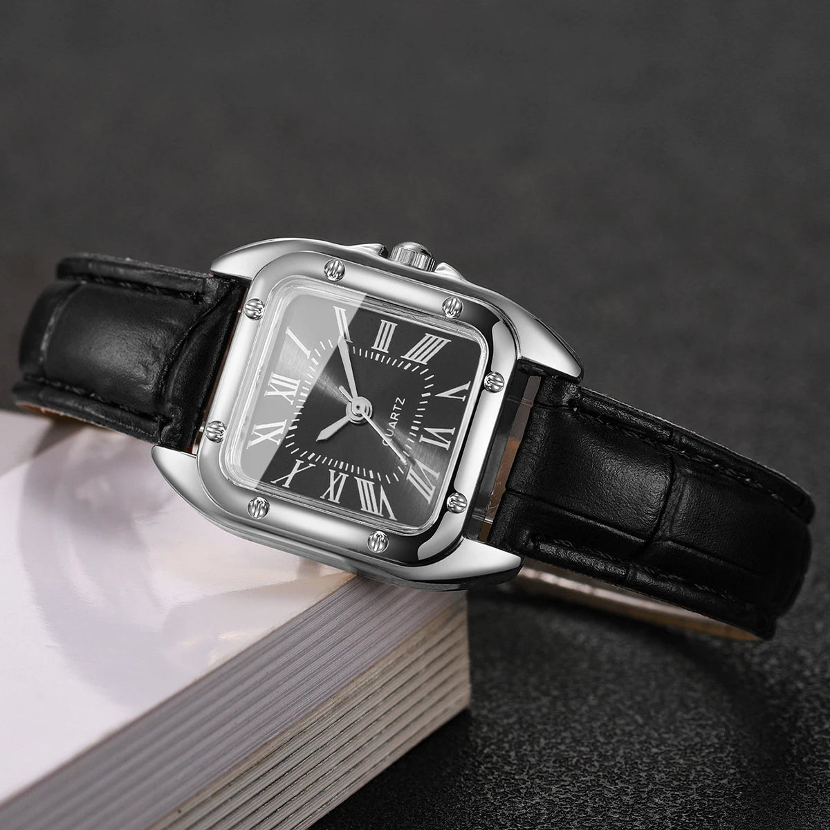 Fashion Square Women Leather Strap Wristwatches Casual Roma Dial Quartz Watch For Ladies Clock Relogio Feminino (Without Box)