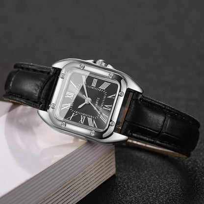 Fashion Square Women Leather Strap Wristwatches Casual Roma Dial Quartz Watch For Ladies Clock Relogio Feminino (Without Box)