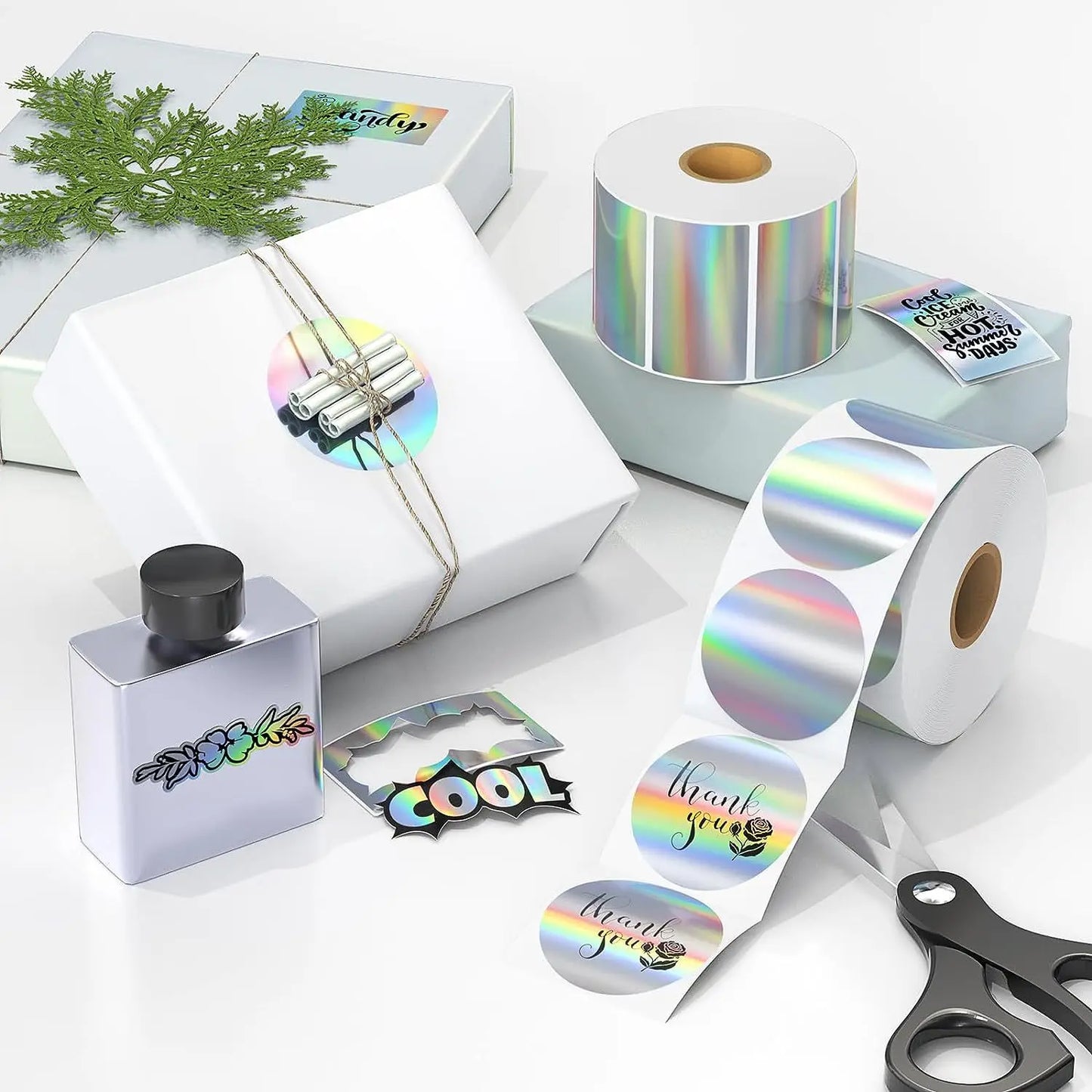 Munbyn/Nelko Holographic Laser Silver Sticker DIY Seal Labels for Card Festival Crafts Party Decorations for 241BT 246S D520