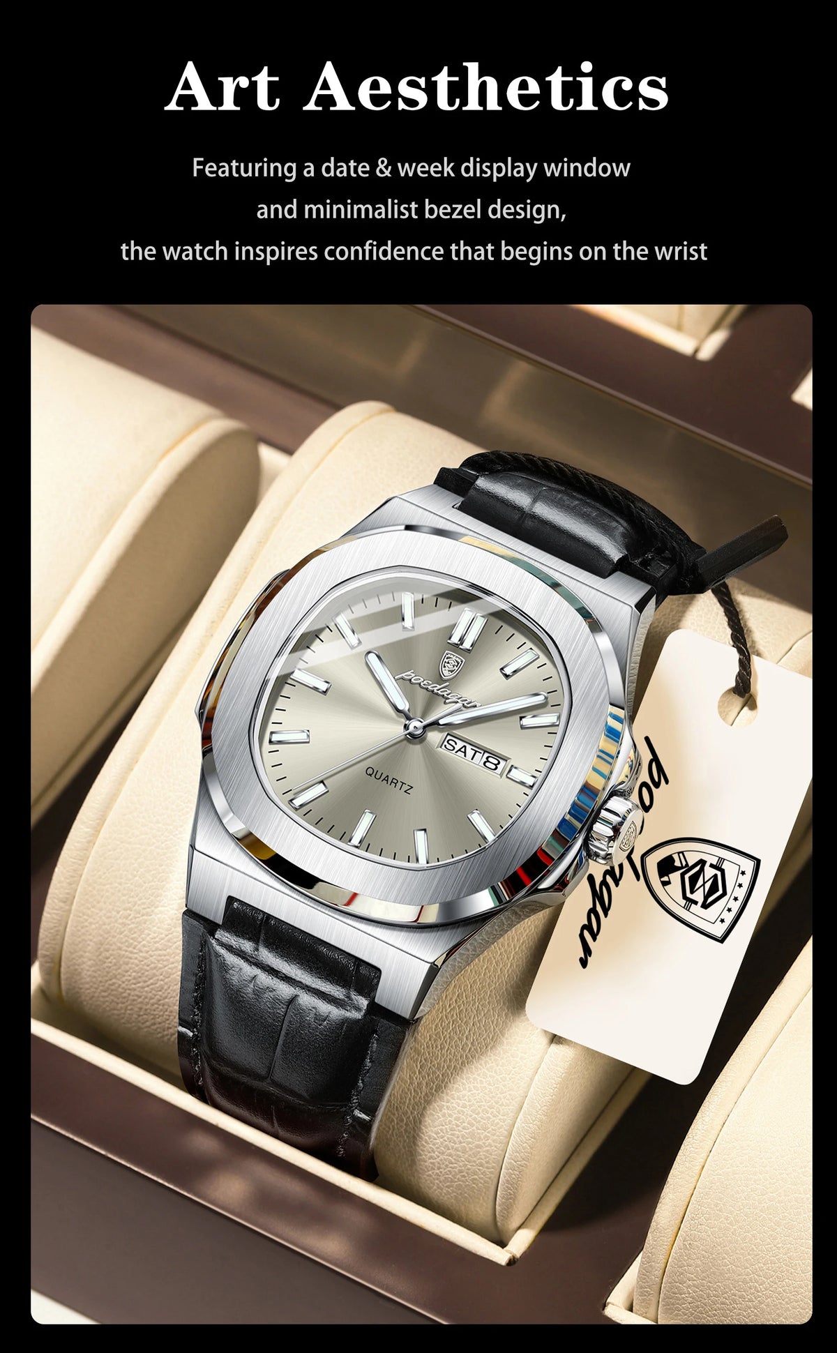 POEDAGAR Top Fashion Men's Quartz Watches Luxury Luminous Waterproof Man Clock Week Date Leather Business Men Watch Reloj Hombre