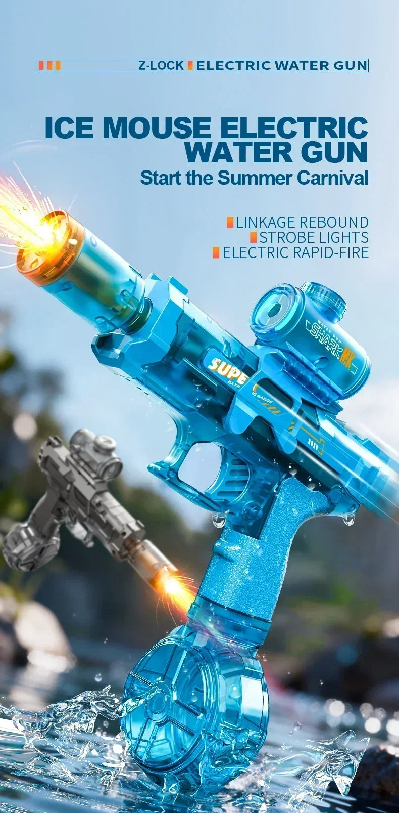 Children Electric Water Gun Simulated Firing Automatic Water Blasters with Led Light Summer Outdoor Beach Pool Shooting Game Toy