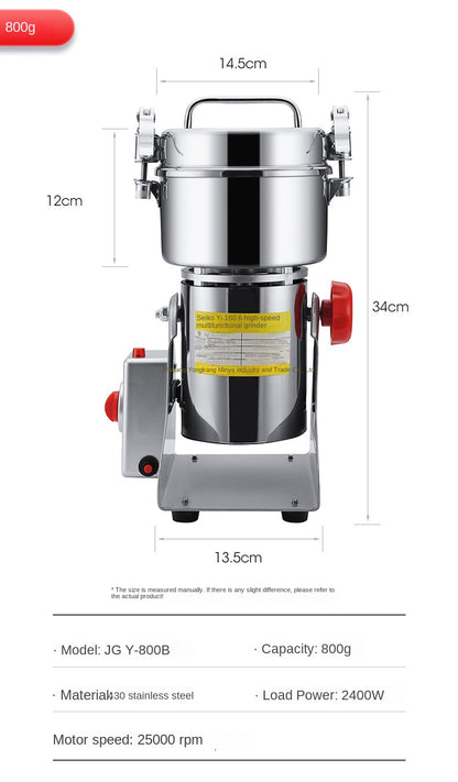 Electric Grain Mill Grinder Stainless Steel Pulverizer Powder Machine for Dry Herbs Grains Spices Cereals Coffee Corn 800G