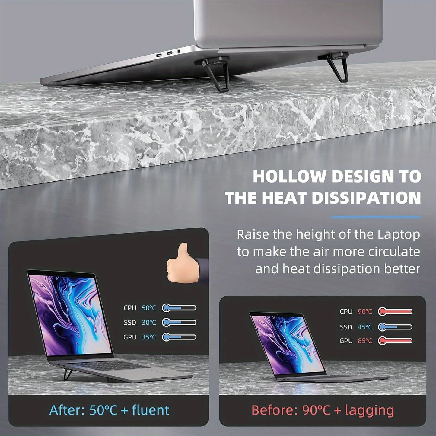 Portable Invisible Laptop Stand, Mini Aluminum Cooling Pad,Computer Keyboard Mount Kickstand, Ergonomic Lightweight Laptop Stand