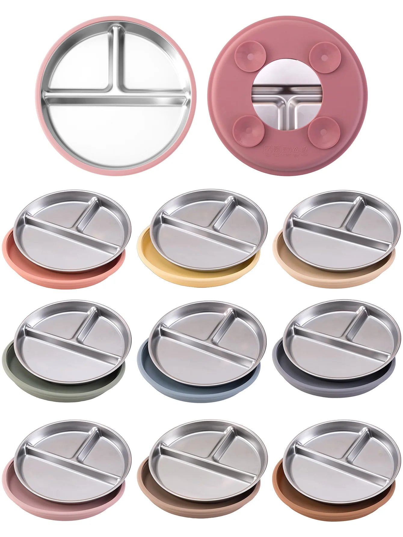 1PCS Stainless Steel Dishes Plate Detachable Suction Bowl For Baby Feeding BPA Free Silicone Base Tableware Newborn Essentials