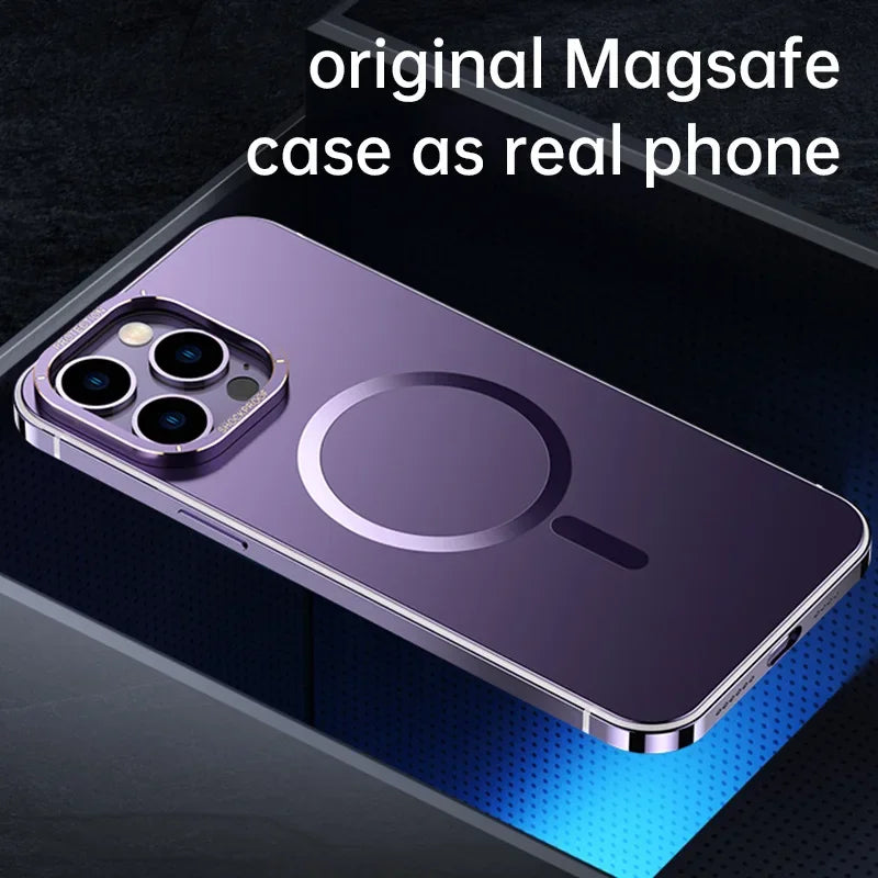 For iphone 16 15 Pro Max Case Raw Titanium Magnetic MagSafe wireless charge Metal frosting Original color protective back cover