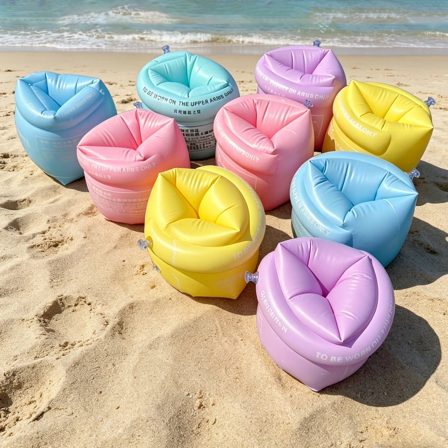 2pc New Macaron Color Inflatable Arm Float Bands For All Age Swimming Arm Rings，PVC Water Floating Sleeves, Summer Swimming Trai