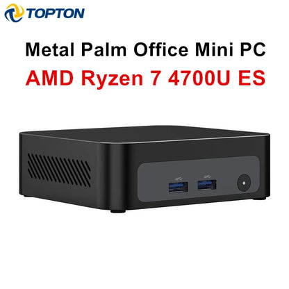 Topton Palm Gaming Mini PC AMD Ryzen 7 4700U ES 3 5300U ES 2*DDR4 2*M.2 Slots Portable Office Desktop PC Windows 11 MiniPC WiFi6