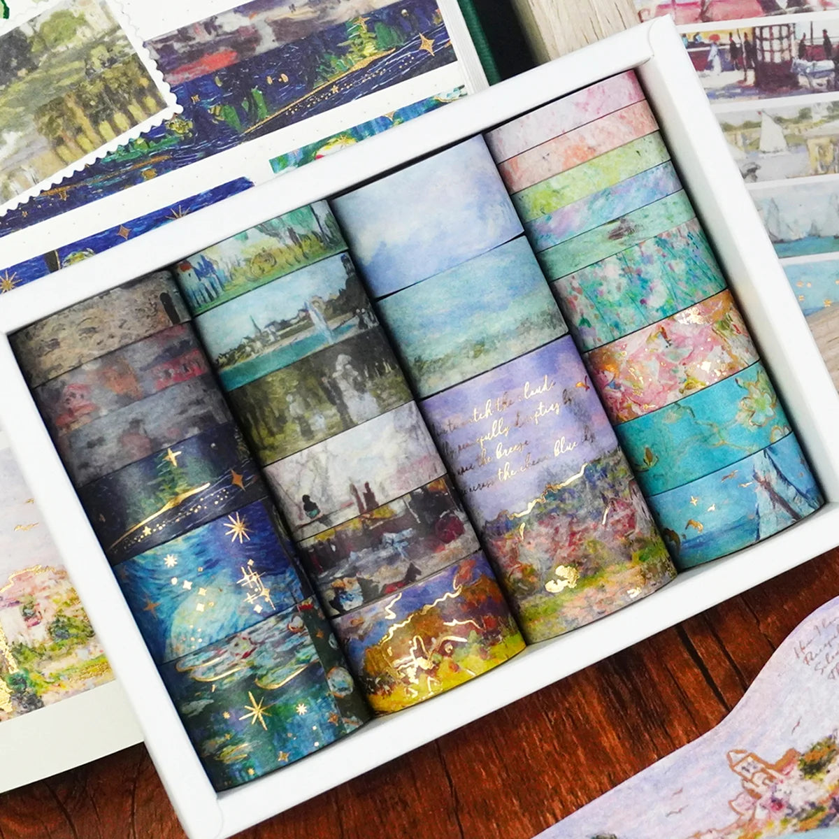 24 Rolls/Box Oil Painting Theme Washi Tape Set, Gilded Style Design Decorative Handmade DIY Decoration Materials Tape
